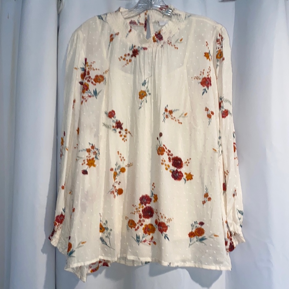 NWOT Cream Blouse with Rust and Orange floral clusters size XXL